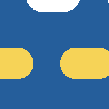 Square pattern piece. Edge positions run from 0 to 159. top edge: blue 0–38, white 39–116, blue 117–157, white 158–159; bottom edge: blue 0–159; left edge: blue 0–69, yellow 70–115, blue 116–159; right edge: white 0–3, blue 4–74, yellow 75–110, blue 111–159.