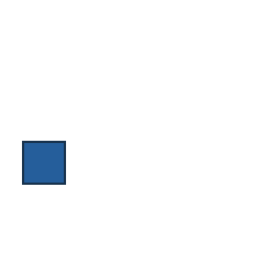 blue square at grid (1, 3), size 3, quarter-turn orientation 3, filled, no dot. Grid coordinates describe a four-by-four tile; editorial descriptions are not validated accommodations.