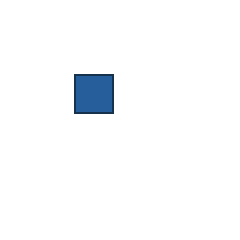 blue square at grid (2, 2), size 3, quarter-turn orientation 1, filled, no dot. Grid coordinates describe a four-by-four tile; editorial descriptions are not validated accommodations.