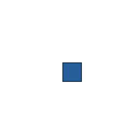 blue square at grid (3, 3), size 3, quarter-turn orientation 3, filled, no dot. Grid coordinates describe a four-by-four tile; editorial descriptions are not validated accommodations.