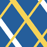 Square pattern piece. Edge positions run from 0 to 159. top edge: blue 0–31, yellow 32–54, blue 55–127, white 128–134, yellow 135–143, white 144–150, blue 151–159; bottom edge: blue 0–17, yellow 18–27, blue 28–52, white 53–74, blue 75–113, yellow 114–123, blue 124–148, yellow 149–159; left edge: blue 0–51, yellow 52–65, white 66–87, blue 88–159; right edge: blue 0–12, white 13–42, blue 43–96, yellow 97–110, blue 111–142, yellow 143–159.