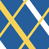 Square pattern piece. Edge positions run from 0 to 159. top edge: yellow 0–0, blue 1–73, white 74–80, yellow 81–89, white 90–96, blue 97–159; bottom edge: white 0–20, blue 21–59, yellow 60–69, blue 70–94, yellow 95–116, blue 117–155, yellow 156–159; left edge: yellow 0–30, blue 31–109, yellow 110–122, blue 123–130, white 131–159; right edge: blue 0–23, yellow 24–36, blue 37–85, white 86–116, blue 117–154, yellow 155–159.