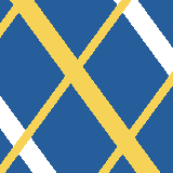 Square pattern piece. Edge positions run from 0 to 159. top edge: blue 0–8, yellow 9–31, blue 32–104, white 105–111, yellow 112–120, white 121–127, blue 128–159; bottom edge: yellow 0–4, blue 5–29, white 30–51, blue 52–90, yellow 91–100, blue 101–125, yellow 126–147, blue 148–159; left edge: blue 0–20, yellow 21–34, blue 35–88, white 89–118, blue 119–151, yellow 152–159; right edge: blue 0–43, white 44–65, yellow 66–79, blue 80–159.