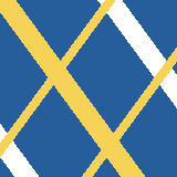 Square pattern piece. Edge positions run from 0 to 159. top edge: yellow 0–14, blue 15–87, white 88–94, yellow 95–103, white 104–110, blue 111–159; bottom edge: blue 0–12, white 13–34, blue 35–73, yellow 74–83, blue 84–108, yellow 109–130, blue 131–159; left edge: yellow 0–11, blue 12–111, white 112–128, yellow 129–141, white 142–142, blue 143–159; right edge: blue 0–42, yellow 43–55, blue 56–66, white 67–97, blue 98–159.