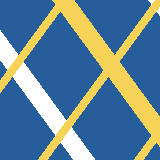 Square pattern piece. Edge positions run from 0 to 159. top edge: blue 0–51, yellow 52–74, blue 75–147, white 148–154, yellow 155–159; bottom edge: blue 0–37, yellow 38–47, blue 48–72, white 73–94, blue 95–133, yellow 134–143, blue 144–159; left edge: blue 0–29, white 30–60, blue 61–79, yellow 80–92, blue 93–159; right edge: yellow 0–6, white 7–15, blue 16–115, yellow 116–146, blue 147–159.