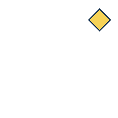 yellow diamond at grid (4, 1), size 3, quarter-turn orientation 0, filled, no dot. Grid coordinates describe a four-by-four tile; editorial descriptions are not validated accommodations.