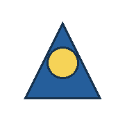 blue triangle centered at (90, 90), yellow inner circle radius 23. Coordinates refer to a 180 by 180 tile.