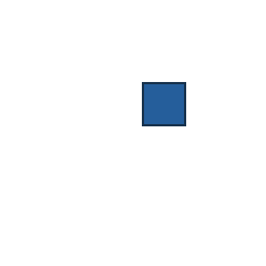 blue square at grid (3, 2), size 3, quarter-turn orientation 2, filled, no dot. Grid coordinates describe a four-by-four tile; editorial descriptions are not validated accommodations.