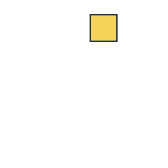 yellow square at grid (3, 1), size 3, quarter-turn orientation 2, filled, no dot. Grid coordinates describe a four-by-four tile; editorial descriptions are not validated accommodations.