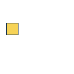 yellow square at grid (1, 2), size 3, quarter-turn orientation 2, filled, no dot. Grid coordinates describe a four-by-four tile; editorial descriptions are not validated accommodations.