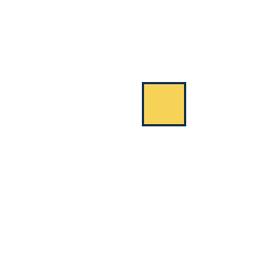 yellow square at grid (3, 2), size 3, quarter-turn orientation 2, filled, no dot. Grid coordinates describe a four-by-four tile; editorial descriptions are not validated accommodations.