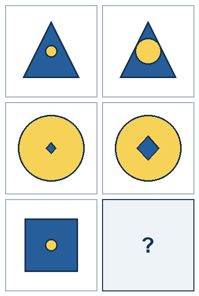 3 rows of paired geometric pictures. The last right-hand picture is missing.