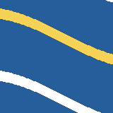 Square pattern piece. Edge positions run from 0 to 159. top edge: blue 0–149, white 150–159; bottom edge: blue 0–109, white 110–142, blue 143–159; left edge: blue 0–11, yellow 12–26, blue 27–99, white 100–114, blue 115–159; right edge: white 0–2, blue 3–76, yellow 77–90, blue 91–159.