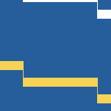 Square pattern piece. Edge positions run from 0 to 159. top edge: blue 0–32, white 33–140, blue 141–159; bottom edge: blue 0–159; left edge: blue 0–87, yellow 88–100, blue 101–159; right edge: blue 0–13, white 14–26, blue 27–135, yellow 136–148, blue 149–159.