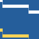 Square pattern piece. Edge positions run from 0 to 159. top edge: white 0–10, blue 11–159; bottom edge: blue 0–116, yellow 117–117, blue 118–159; left edge: white 0–7, blue 8–116, yellow 117–129, blue 130–159; right edge: blue 0–42, white 43–55, blue 56–159.