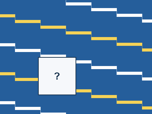 A continuous stepped bands design with one rectangular missing tile.