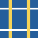 Square pattern piece. Edge positions run from 0 to 159. top edge: blue 0–35, yellow 36–51, blue 52–111, yellow 112–127, blue 128–159; bottom edge: blue 0–35, yellow 36–51, blue 52–111, yellow 112–127, blue 128–159; left edge: blue 0–31, white 32–39, blue 40–120, white 121–128, blue 129–159; right edge: blue 0–31, white 32–39, blue 40–120, white 121–128, blue 129–159.