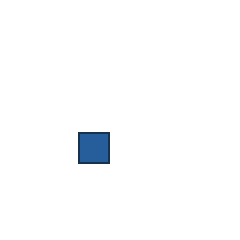 blue square at grid (2, 3), size 2, quarter-turn orientation 0, filled, no dot. Grid coordinates describe a four-by-four tile; editorial descriptions are not validated accommodations.