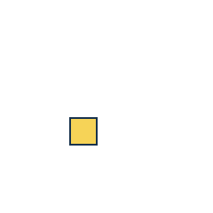 yellow square at grid (2, 3), size 2, quarter-turn orientation 0, filled, no dot. Grid coordinates describe a four-by-four tile; editorial descriptions are not validated accommodations.