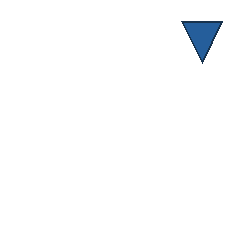 blue triangle at grid (4, 1), size 3, quarter-turn orientation 2, filled, no dot. Grid coordinates describe a four-by-four tile; editorial descriptions are not validated accommodations.