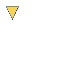 yellow triangle at grid (1, 1), size 3, quarter-turn orientation 2, filled, no dot. Grid coordinates describe a four-by-four tile; editorial descriptions are not validated accommodations.