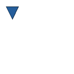 blue triangle at grid (1, 1), size 3, quarter-turn orientation 2, filled, no dot. Grid coordinates describe a four-by-four tile; editorial descriptions are not validated accommodations.