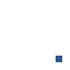 blue square at grid (4, 4), size 1, quarter-turn orientation 3, filled, no dot. Grid coordinates describe a four-by-four tile; editorial descriptions are not validated accommodations.