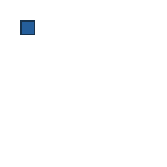 blue square at grid (1, 1), size 1, quarter-turn orientation 0, filled, no dot. Grid coordinates describe a four-by-four tile; editorial descriptions are not validated accommodations.