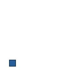 blue square at grid (1, 4), size 1, quarter-turn orientation 0, filled, no dot. Grid coordinates describe a four-by-four tile; editorial descriptions are not validated accommodations.