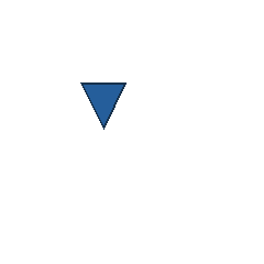 blue triangle at grid (2, 2), size 3, quarter-turn orientation 2, filled, no dot. Grid coordinates describe a four-by-four tile; editorial descriptions are not validated accommodations.