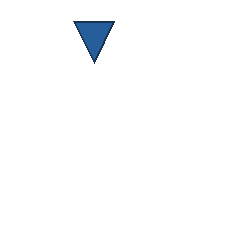 blue triangle at grid (2, 1), size 3, quarter-turn orientation 2, filled, no dot. Grid coordinates describe a four-by-four tile; editorial descriptions are not validated accommodations.