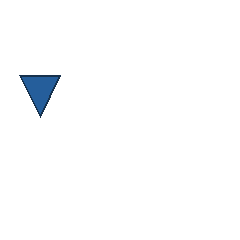 blue triangle at grid (1, 2), size 3, quarter-turn orientation 2, filled, no dot. Grid coordinates describe a four-by-four tile; editorial descriptions are not validated accommodations.