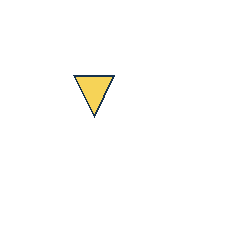 yellow triangle at grid (2, 2), size 3, quarter-turn orientation 2, filled, no dot. Grid coordinates describe a four-by-four tile; editorial descriptions are not validated accommodations.