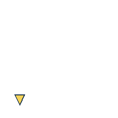 yellow triangle at grid (1, 4), size 1, quarter-turn orientation 2, filled, no dot. Grid coordinates describe a four-by-four tile; editorial descriptions are not validated accommodations.