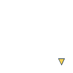 yellow triangle at grid (4, 4), size 1, quarter-turn orientation 2, filled, no dot. Grid coordinates describe a four-by-four tile; editorial descriptions are not validated accommodations.