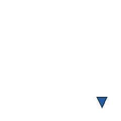 blue triangle at grid (4, 4), size 1, quarter-turn orientation 2, filled, no dot. Grid coordinates describe a four-by-four tile; editorial descriptions are not validated accommodations.