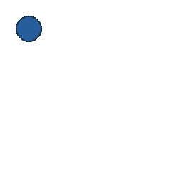 blue circle at grid (1, 1), size 2, quarter-turn orientation 0, filled, no dot. Grid coordinates describe a four-by-four tile; editorial descriptions are not validated accommodations.
