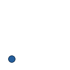 blue circle at grid (1, 4), size 1, quarter-turn orientation 0, filled, no dot. Grid coordinates describe a four-by-four tile; editorial descriptions are not validated accommodations.