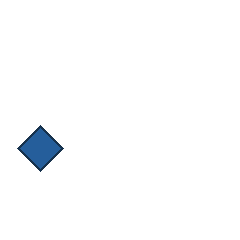 blue diamond at grid (1, 3), size 3, quarter-turn orientation 2, filled, no dot. Grid coordinates describe a four-by-four tile; editorial descriptions are not validated accommodations.