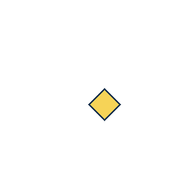 yellow diamond at grid (3, 3), size 3, quarter-turn orientation 2, filled, no dot. Grid coordinates describe a four-by-four tile; editorial descriptions are not validated accommodations.