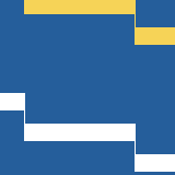 Square pattern piece. Edge positions run from 0 to 159. top edge: blue 0–21, yellow 22–123, blue 124–159; bottom edge: blue 0–159; left edge: blue 0–84, white 85–100, blue 101–159; right edge: blue 0–24, yellow 25–40, blue 41–140, white 141–156, blue 157–159.
