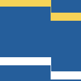 Square pattern piece. Edge positions run from 0 to 159. top edge: yellow 0–100, blue 101–159; bottom edge: blue 0–159; left edge: yellow 0–12, blue 13–112, white 113–128, blue 129–159; right edge: blue 0–24, yellow 25–40, blue 41–140, white 141–156, blue 157–159.