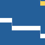Square pattern piece. Edge positions run from 0 to 159. top edge: blue 0–142, yellow 143–143, blue 144–159; bottom edge: blue 0–159; left edge: blue 0–63, white 64–79, blue 80–159; right edge: blue 0–3, yellow 4–19, blue 20–119, white 120–135, blue 136–159.