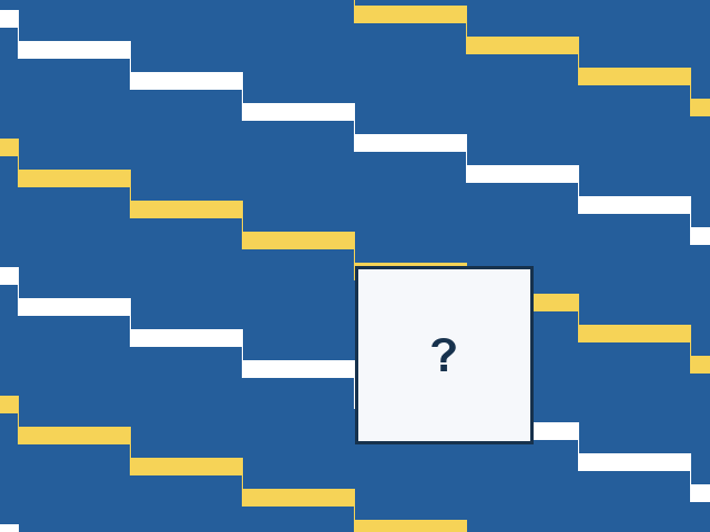 A continuous stepped bands design with one rectangular missing tile.