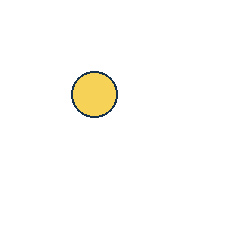 yellow circle at grid (2, 2), size 3, quarter-turn orientation 0, filled, no dot. Grid coordinates describe a four-by-four tile; editorial descriptions are not validated accommodations.