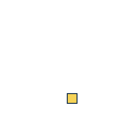 yellow square at grid (3, 4), size 1, quarter-turn orientation 0, filled, no dot. Grid coordinates describe a four-by-four tile; editorial descriptions are not validated accommodations.