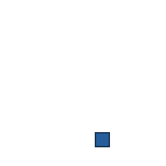 blue square at grid (3, 4), size 1, quarter-turn orientation 0, filled, no dot. Grid coordinates describe a four-by-four tile; editorial descriptions are not validated accommodations.