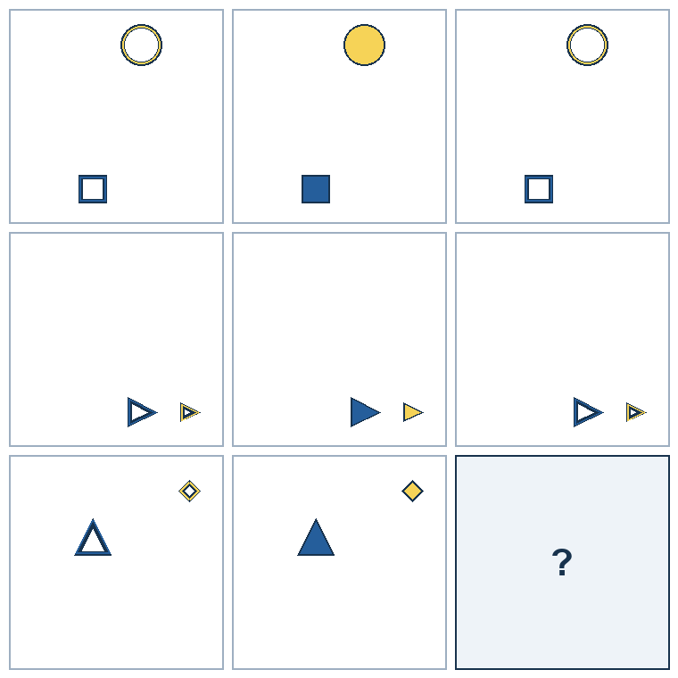 3 rows of three successive geometric pictures. The final picture is missing.