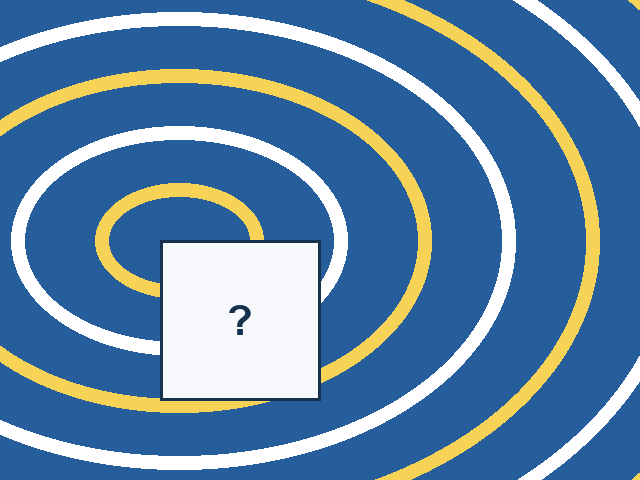 A continuous nested ellipses design with one rectangular missing tile.