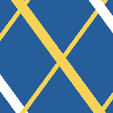 Square pattern piece. Edge positions run from 0 to 159. top edge: blue 0–15, yellow 16–33, blue 34–34, yellow 35–42, blue 43–125, white 126–143, blue 144–144, yellow 145–152, blue 153–159; bottom edge: blue 0–21, white 22–27, yellow 28–35, white 36–39, blue 40–131, yellow 132–149, blue 150–159; left edge: blue 0–46, yellow 47–57, blue 58–104, white 105–129, blue 130–159; right edge: blue 0–21, white 22–46, blue 47–130, yellow 131–140, blue 141–159.